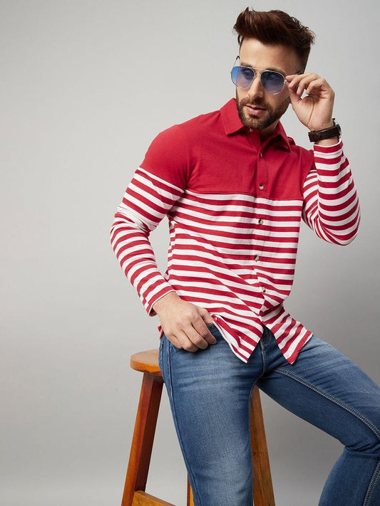 Cotton Blend Stripes Full Sleeves Regular Fit Mens Casual Shirt